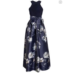 Eliza J navy and gold blue formal occasion dress